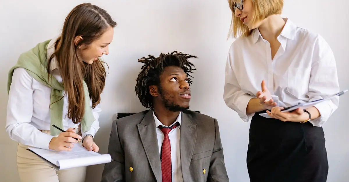 Manager directs team during meeting